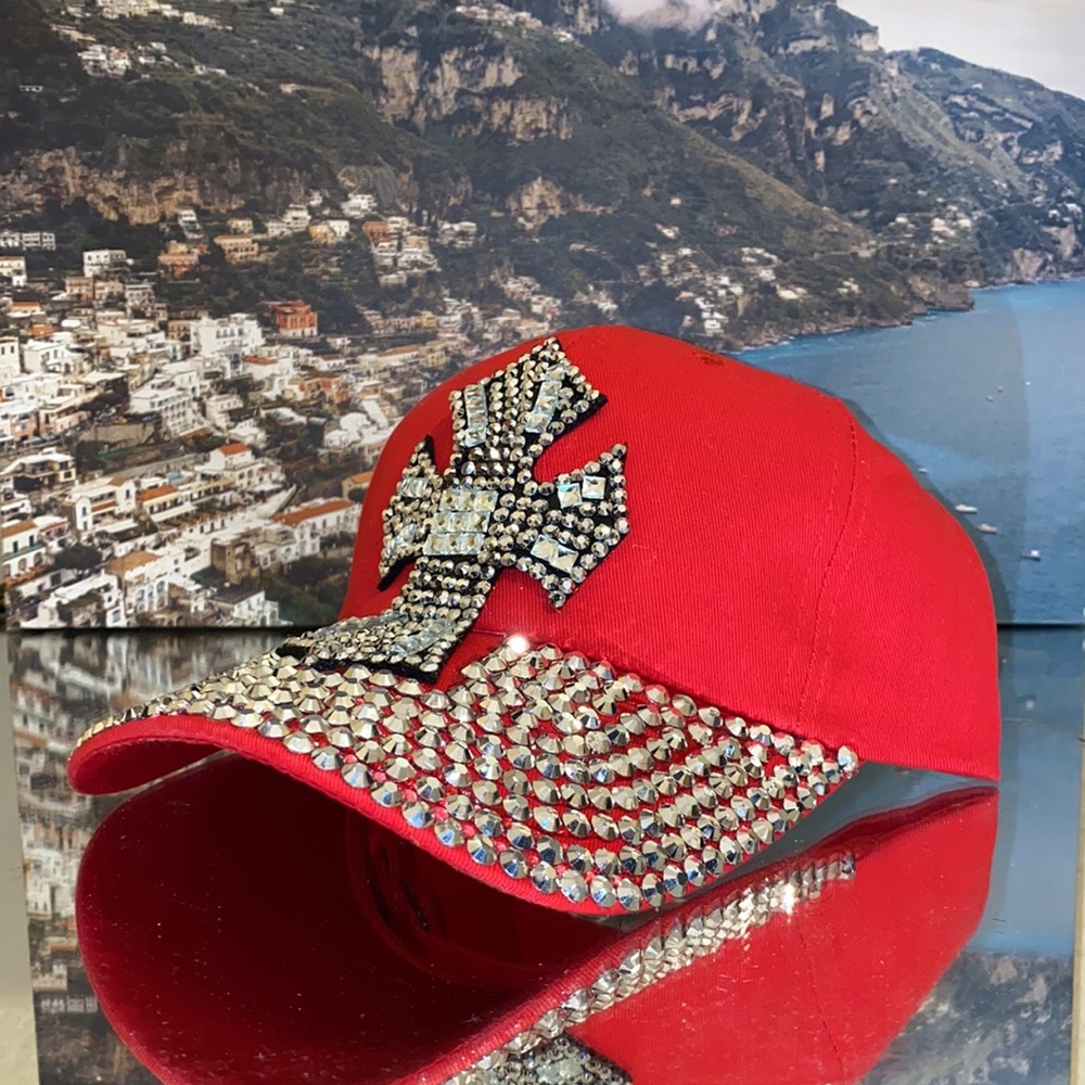 Red Rhinestone Cross Hat - Picture 1 of 4